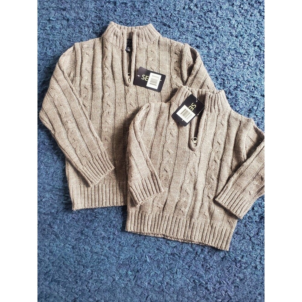 *NWT* Brothers Matching Cable-Knit Half-Zip Sweaters In Size 12M And 24M
